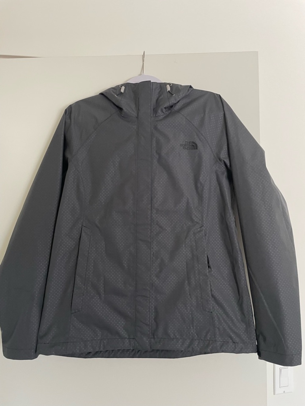 The North Face Gray Dot Print Hooded Rain Shell Jacket